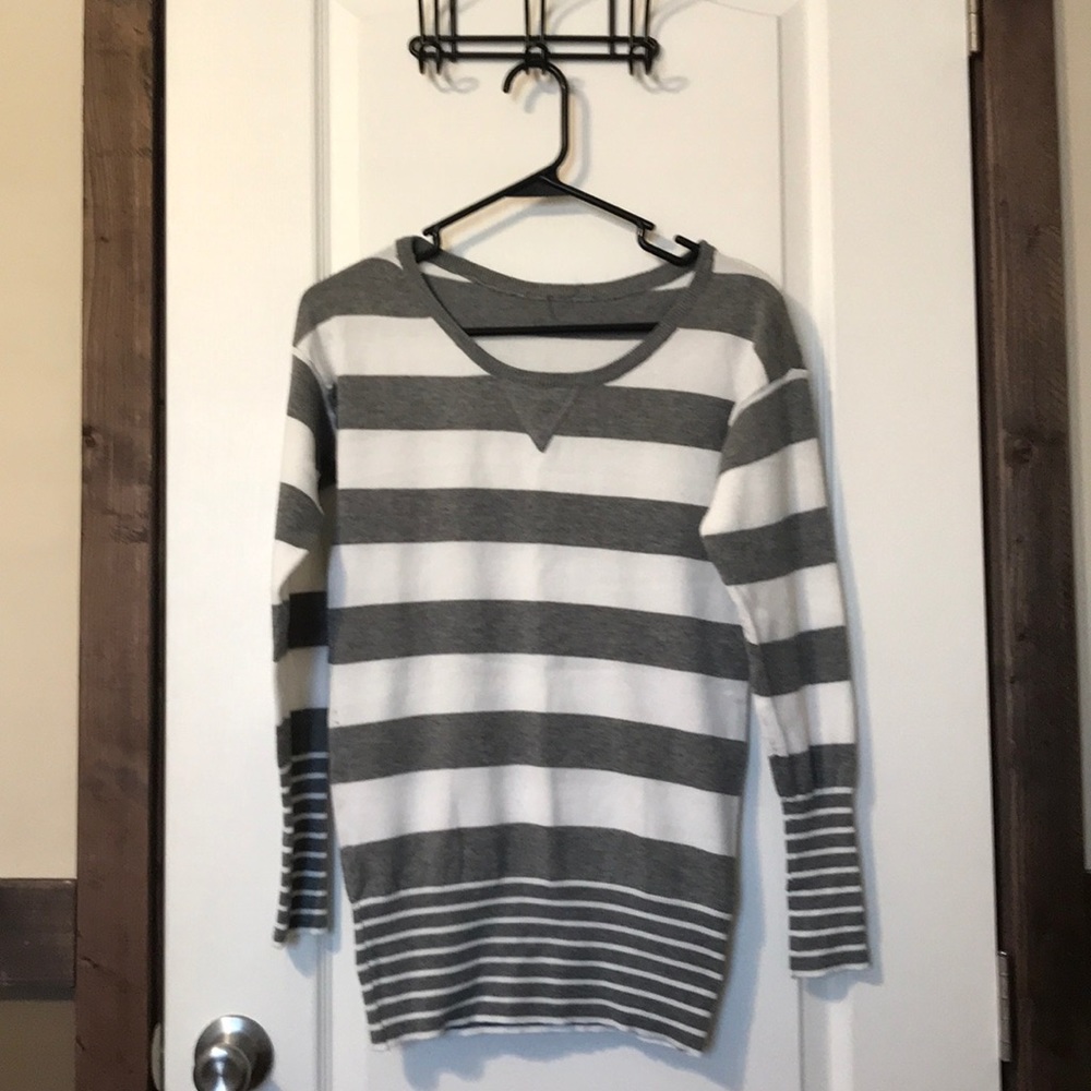 Gray and white stripped sweater